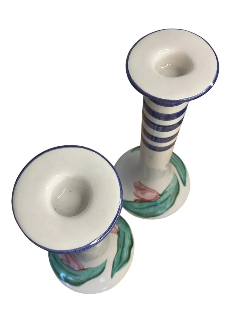 Vtg 1988 Vietri Italy Tulipani D’Acqua Ceramic Tulip Stripe Candlestick Pair